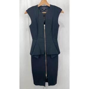 TED BAKER Jamthun Zip Front Peplum Little Black Dress Size 0 US 2 XS